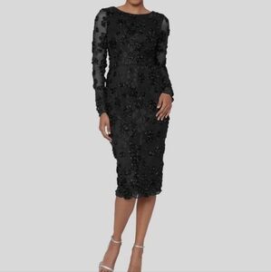Xscape Black Long Sleeve Floral Dress